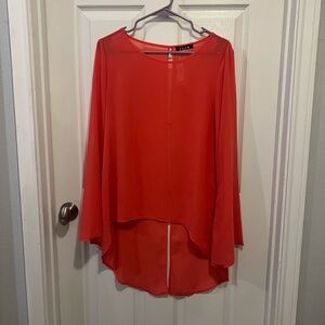 Red Sheer High-Low Blouse